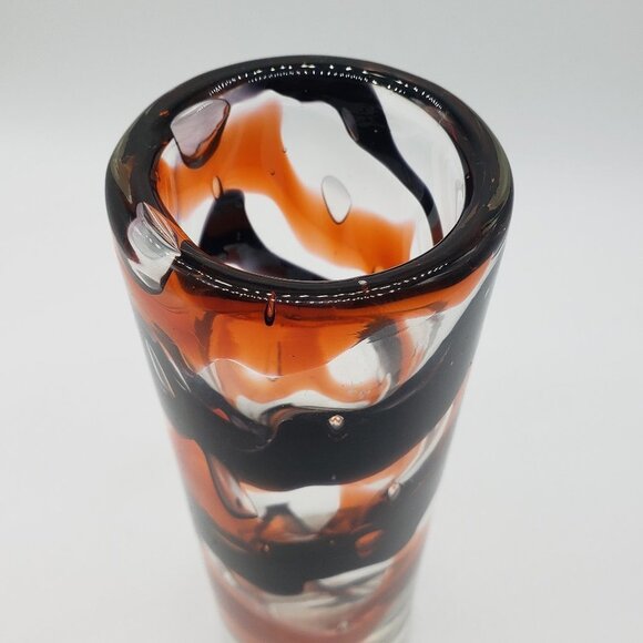 Zwiesel Glas Werksverkauf Orange Amethyst Clear Swirl Cylindrical Art Glass Vase - Picture 8 of 10